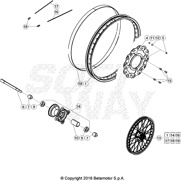 VUE ECLATEE ROUE AVANT BETA MOTARD 50 RR BLUE TRACK 2025